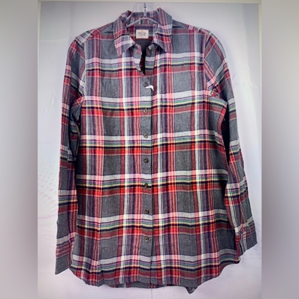 Marine Layer Plaid Cotton Flannel Button Down Shirt Womens Size S NWOT
